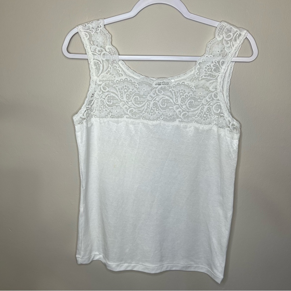 Cuddl Duds White Lace Trim Cami Tank Top size large